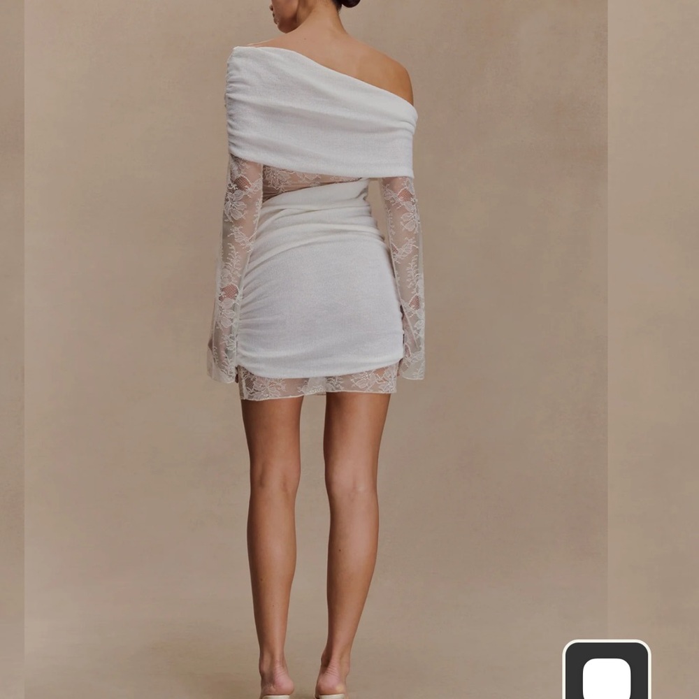 Meshki White One-Shoulder Lace Mini Dress